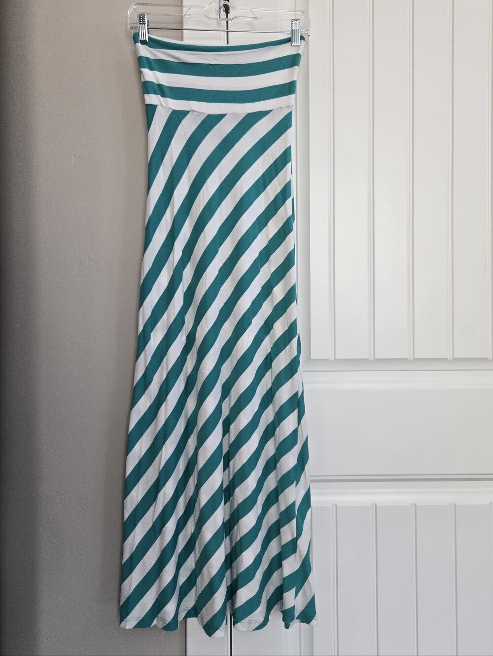 Gilli Teal and White Striped Maxi Skirt